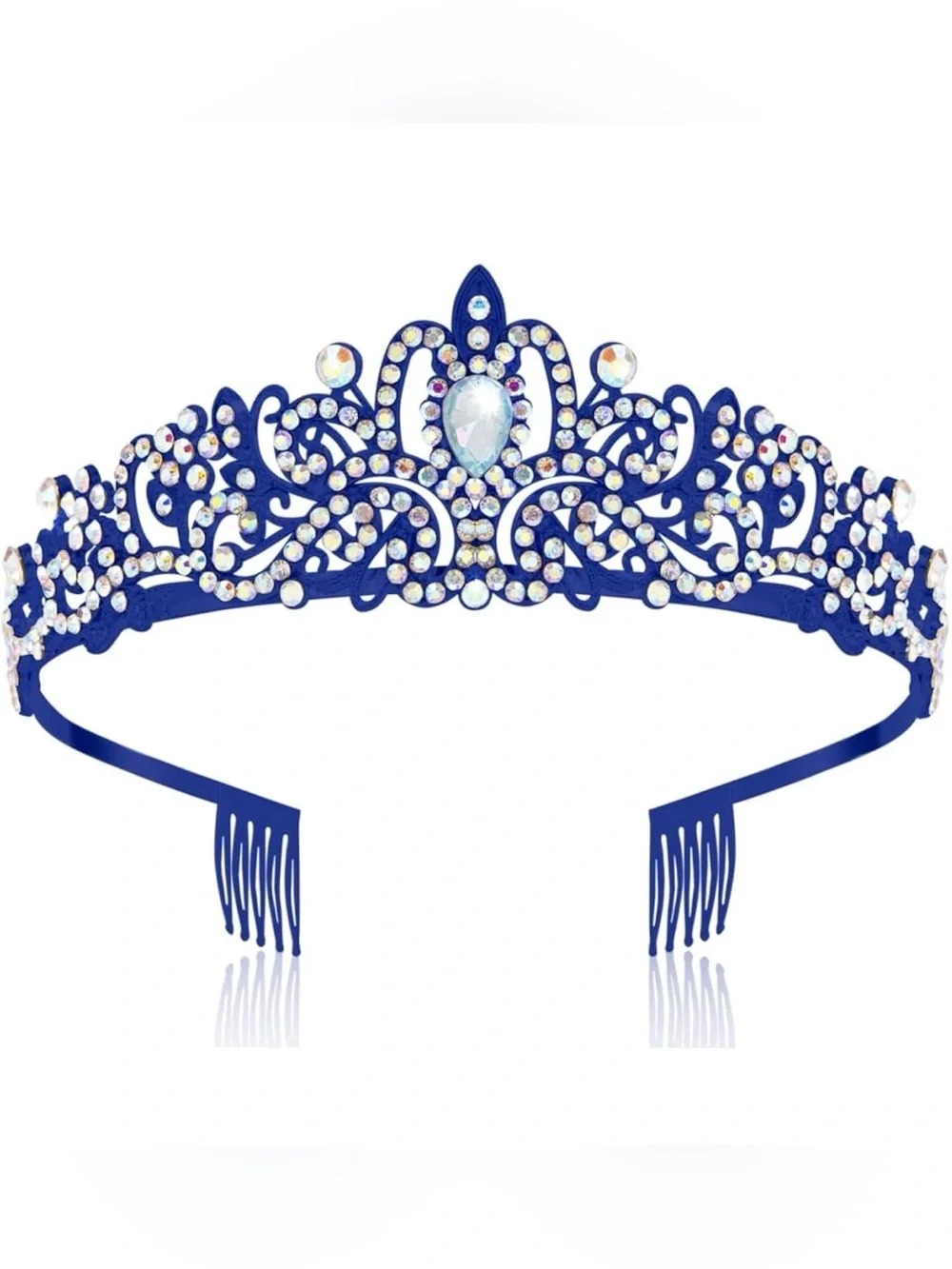 NWOT Blue Crown Princess Tiara Crystals Queen Headband With Comb